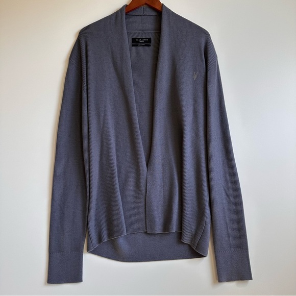 All Saints Women’s Gray Open-Front Cardigan Sweater 100% Merino - Picture 1 of 6